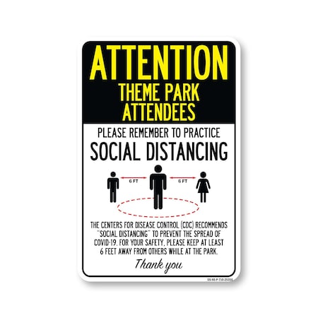 Signmission PSA, Theme Park Attendees Practice Social Distancing, 10in X 7in Rigid Plastic, OS-NS-P-710-25356 OS-NS-P-710-25356