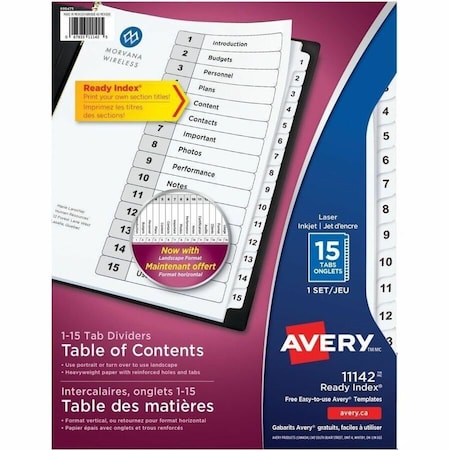Avery Dennison Avery, CUSTOMIZABLE TOC READY INDEX BLACK AND WHITE DIVIDERS, 15-TAB, LETTER 11142