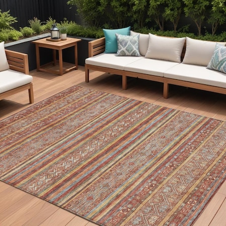 Homeroots 9' X 12' Rust Gold And Silver Southwestern Washable Indoor Outdoor Area Rug 615978