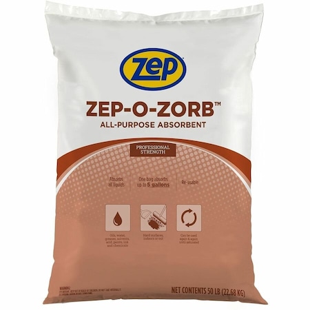 Zep Loose Sorbent, 5 1/2 gal Absorbed per Package, 50 lb Bag, Not Scented, Gray/Brown 230035
