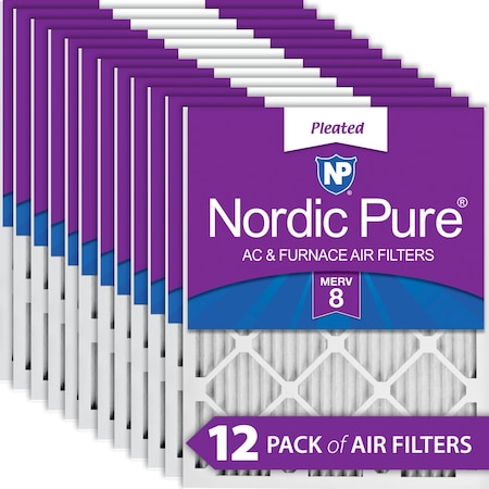 Nordic Pure 20x20x1 Pleated Air Filter, High Capacity, Electrostatically Charged Synthetic Media, MERV 8, 12 PK 20x20x1M8-12