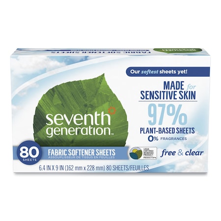 Seventh Generation Natural Fabric Softener Sheets, Unscented, 80 Sheets/Box 10732913449306