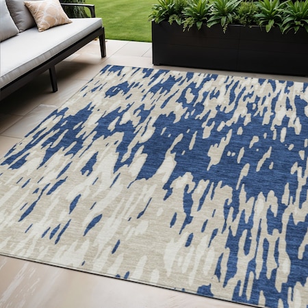 Homeroots 5' X 8' Navy Blue And Ivory Abstract Washable Indoor Outdoor Area Rug 612684