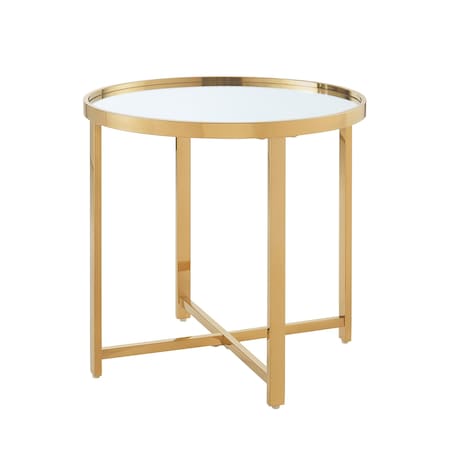 Homeroots 22" Gold Glass And Stainless Steel Round Mirrored End Table 528628