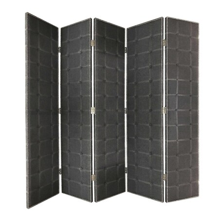 Homeroots 108" Gray Fabric And Wood Folding Five Panel Screen Room Divider 342736