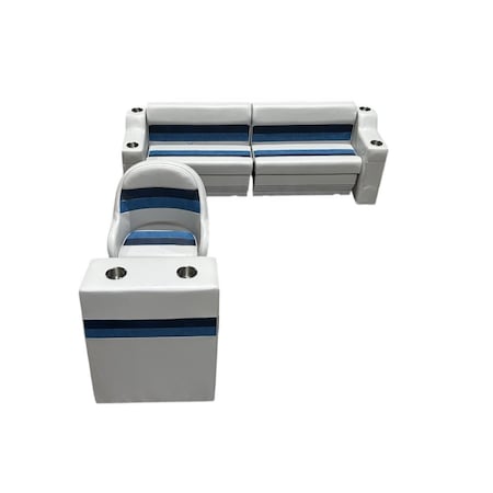 Horizon Mfg Premium 8 Piece Pontoon Furniture Set White/Navy/Blue Premium 019-AADK