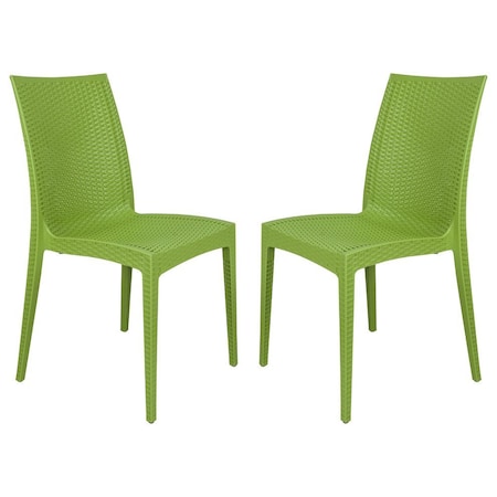 Leisuremod Weave Mace Indoor/Outdoor Dining Side Chair, Green, 2PK MC19G2