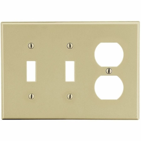 Hubbell Wiring Device-Kellems Duplex Receptacle Wall Plate, Number of Gangs: 3 Plastic, Satin Finish, Ivory P28I