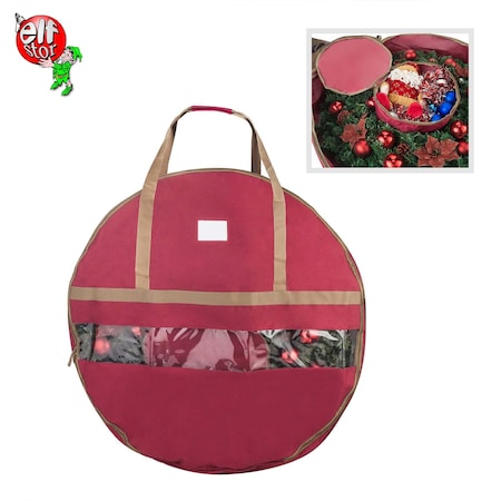 Elf Stor Wreath Storage Container Canvas Bag with Clear Window and Handles Holds 48in Artificial Wreath 83-DT5167