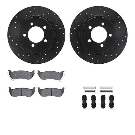 Dynamic Friction Co DFC Brake Rotor Drilled & Slotted - Black- w/Ultimate Duty Brake Pad & HW Kit 8412-54066