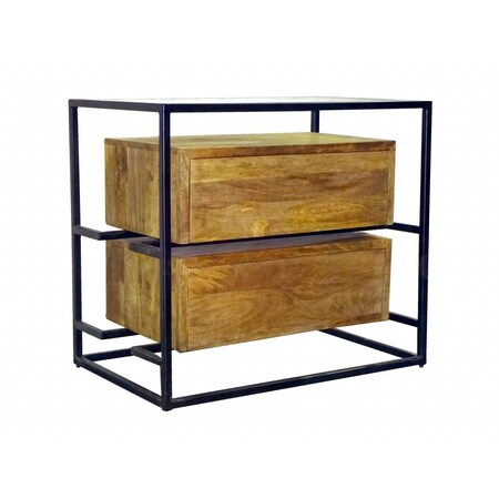 Homeroots 28" Natural Solid Wood and Glass Two Drawer Nightstand 488770