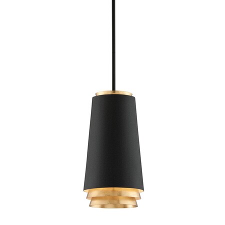Troy Lighting Fahrenheit 1 Light Pendant 8.25 In. Textured Black W-Gold Leaf F5541-TBK/VGL