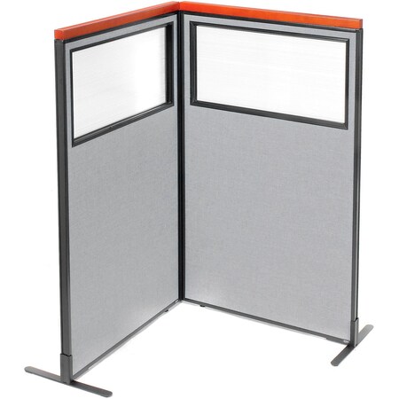 Global Industrial Interion Deluxe Freestanding 2-Panel Corner Divider w/Partial Window 36-1/4"W x 61-1/2"H Gray 695014GY