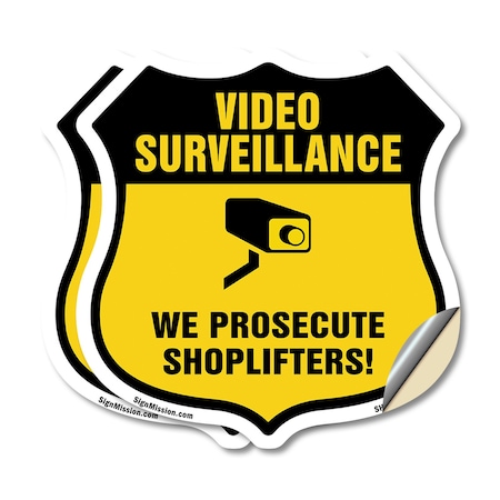 Signmission Video Surveillance Shield Sign We Prosec, 12 inch X 12 inch, Vinyl Decal, 2PK SHI-D-2PACK-12-471