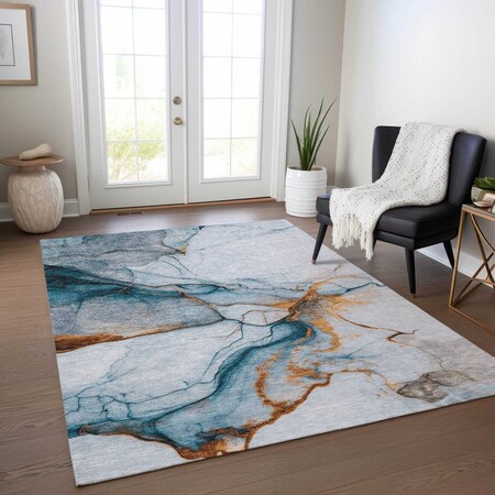 Homeroots 3' X 5' Sky Blue And Copper Abstract Washable Indoor Outdoor Area Rug 617872