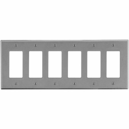 Hubbell Wiring Device-Kellems Wallplate, 6-Gang, 6) Decorator, Gray P266GY