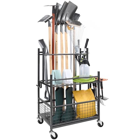 Vevor Garden Tool Storage Rack Garage Organizer 10 Slots Yard Broom Mop Holder 10001