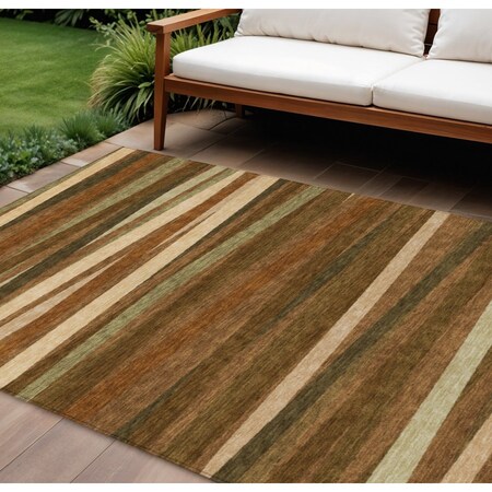Homeroots 8' X 10' Brown Copper And Beige Striped Washable Indoor Outdoor Area Rug 597358
