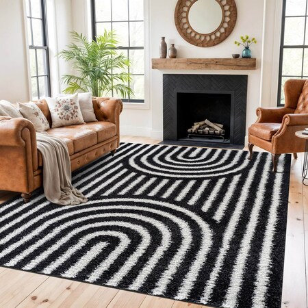 World Rug Gallery Abstract Arch Shag Area Rug 7 ft 10 in x 10 ft Anthracite WR121ANTHRACITE8X10