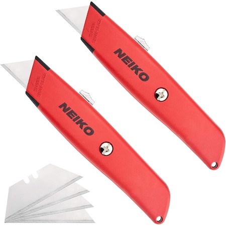 Neiko Safety Box Cutter, Retractable Utility Knife, 2 Pack, 3 Extra Razor Blade Refills 00679A