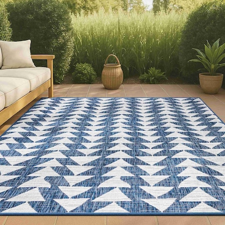 Jonathan Y Andratx Modern Tribal Geometric Ivory/Blue 3 ft. x 5 ft. Indoor/Outdoor Area Rug SMB126C-3