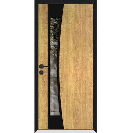 Vdomdoors Aluminum Door Cynex 6116 Black Entry Steel Metal Modern Painted W36xH80 Right Inswing CYNEX6116EXD-OAK-W36xH80-RH-I
