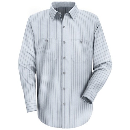 Red Kap Long Sleeve Striped Work Shirt, 65% Polyester / 35% Cotton, Button Front, Blue/Navy, 4XL SP10BB RG 4XL