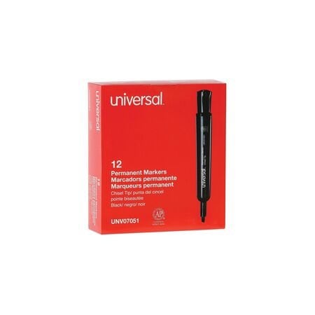 Universal Chisel Tip Permanent Marker, Broad Chisel Tip, Black, 12PK UNV07051