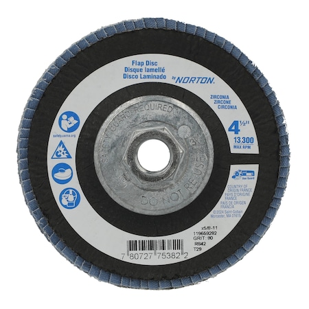 Zoro Select Fiber Disc, 4 1/2 in Dia, 5/8in Arbor 78072775382