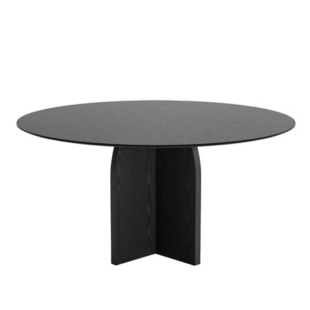 Homeroots 58" Black Solid Wood Pedestal Base Round Top Dining Table 712171