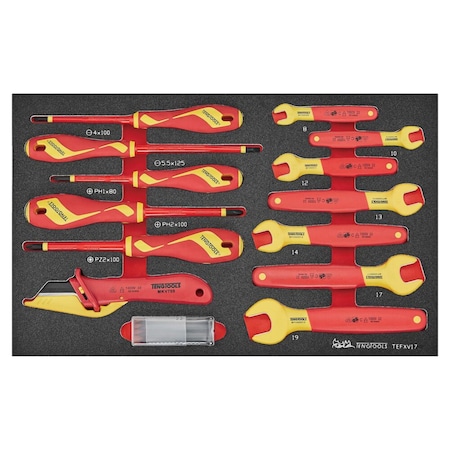Teng Tools 17 Piece 1000 Volt Insulated Open Ended Wrench 8mm to 19mm & Slotted, PH, PZ Screwdrive TEFXV17
