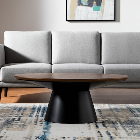 Homeroots 40" Brown and Black Solid Wood and Iron Round Pedestal Coffee Table 597053