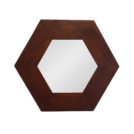 Homeroots 19" Dark Brown Hexagon Solid Wood Framed Accent Mirror 485118