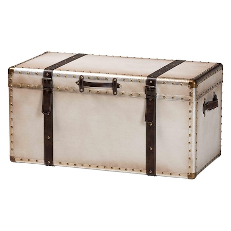 Baxton Studio Nevio Vintage Weathered White Canvas Storage Trunk 253-14073-ZORO