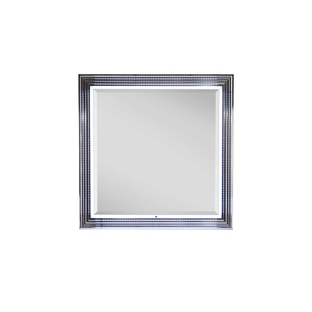 Homeroots 42" Silver And White Wood Square Lighted Dresser Mount Framed Mirror 564643