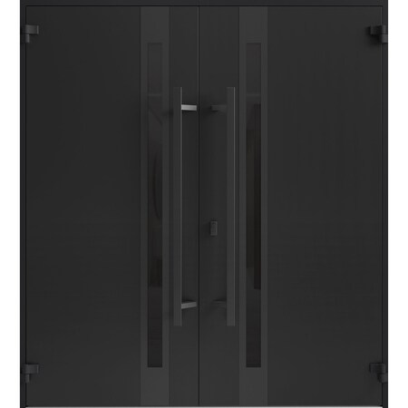 Vdomdoors Front Exterior Prehung Aluminum Double Doors Ronex1033 Teak Mirrored Clear Glass Entry Metal Modern RONEX1033DEXD-OAK-W72xH80-LH-I