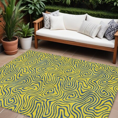 Homeroots 9' X 12' Yellow And Blue Abstract Washable Indoor Outdoor Area Rug 599848