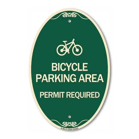 Signmission Bicycle Parking Area - Permit Required with G, 12 In X 18 In Architectural, Heavy Gauge Aluminum A-OV-G-1218-24324