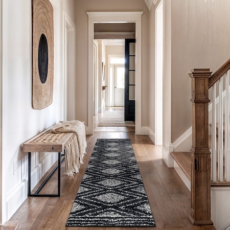 World Rug Gallery Geometric Shag Runner Rug 2 ft 3 in x 8 ft Anthracite WR117ANTHRACITE2X8