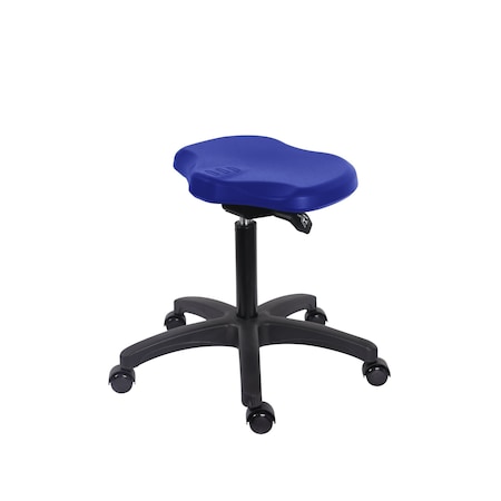 Blue Ridge Ergonomics Polyurethane Ray Sit-Stand Stool - Medium Bench Height with Casters in Blue Polyurethane PRPMBSO-RG-NF-RC-BLU