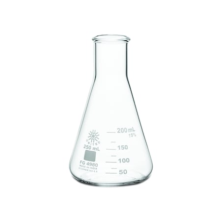 Zoro Select Erlenmeyer Flask, 250 mL, Conical, PK12 FG4980-250