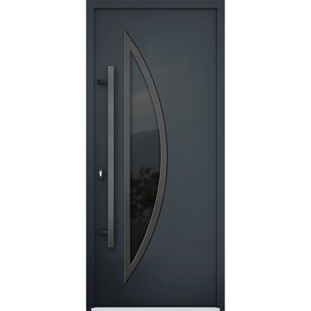 Vdomdoors Steel Door Deux 6501 Anthracite Stainless Inserts Single Modern Painted-W36xH80-Left Inswing DEUX6501EXD-BLK-W36 x H80-Left-hand Inswing