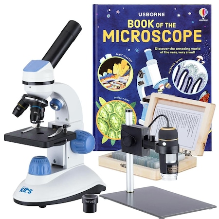 Amscope IQCrew by M50 Monocular Compound Microscope Blue 40X-1000X w/Dual Illumination, Handheld Digital M M50C-UTP03-PS25-WM-B