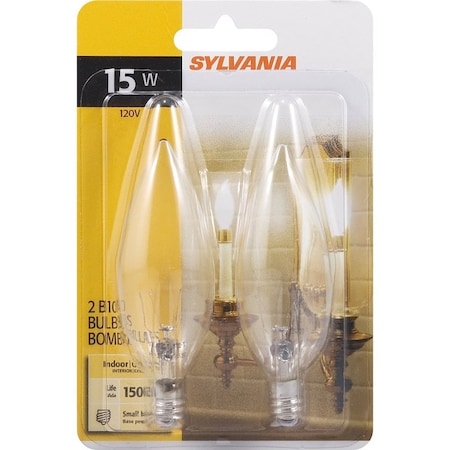 Sylvania Incandescent Lamp, 15 W, B10 Lamp, Candelabra Lamp Base, 65 Lumens, 2850 K Color Temp 13448