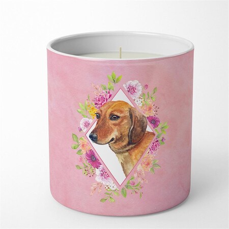 Carolines Treasures 10 oz Dachshund Red No.1 Pink Flowers Decorative Soy Candle CK4134CDL