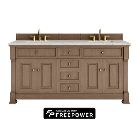 James Martin Vanities Brookfield 72 in. Double Vanity, Pecan w/ 3 CM Victorian Silver Silestone Top 547-V72-PCN-FVSL