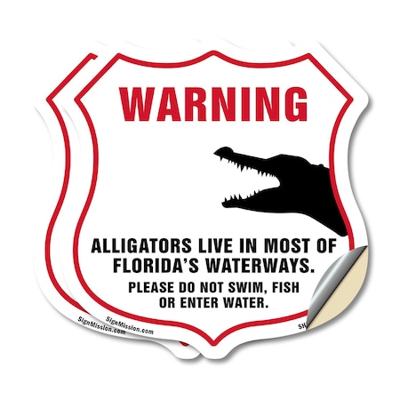 Signmission Alligator Warning Shield Sign Warning Al, 18 inch X 18 inch, Vinyl Decal, 2PK SHI-D-2PACK-18-359