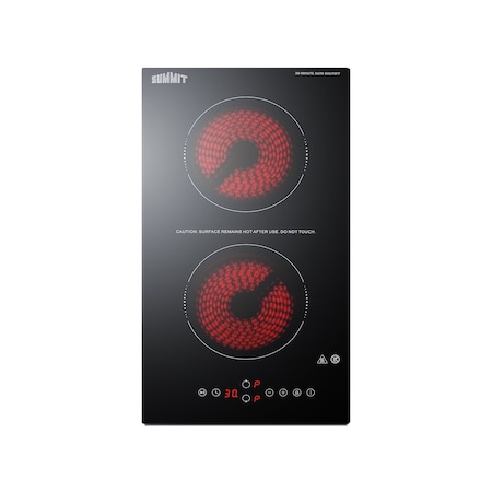 Summit 12in Wide 115V 2-Burner Radiant Cooktop With Safety Shutoff CRH2BT30115