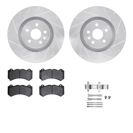 Dynamic Friction Co DFC Rotors-Drilled & Slotted-Silver w/ EURO 5000 Ceramic Brake Pads Incl Hdw 7612-46014