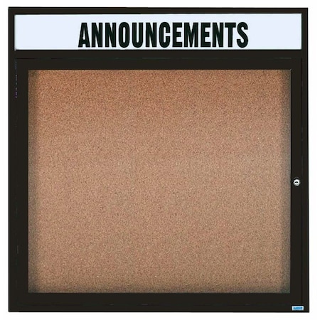 Aarco Enclosed Natural Pebble Grain Cork Bulletin Board w/ Header Bronze Anodized Al Frame, 36''Hx36''W DCC3636RHBA